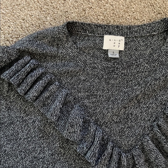 Women's Gray Ruffled Sweater - Picture 2 of 3